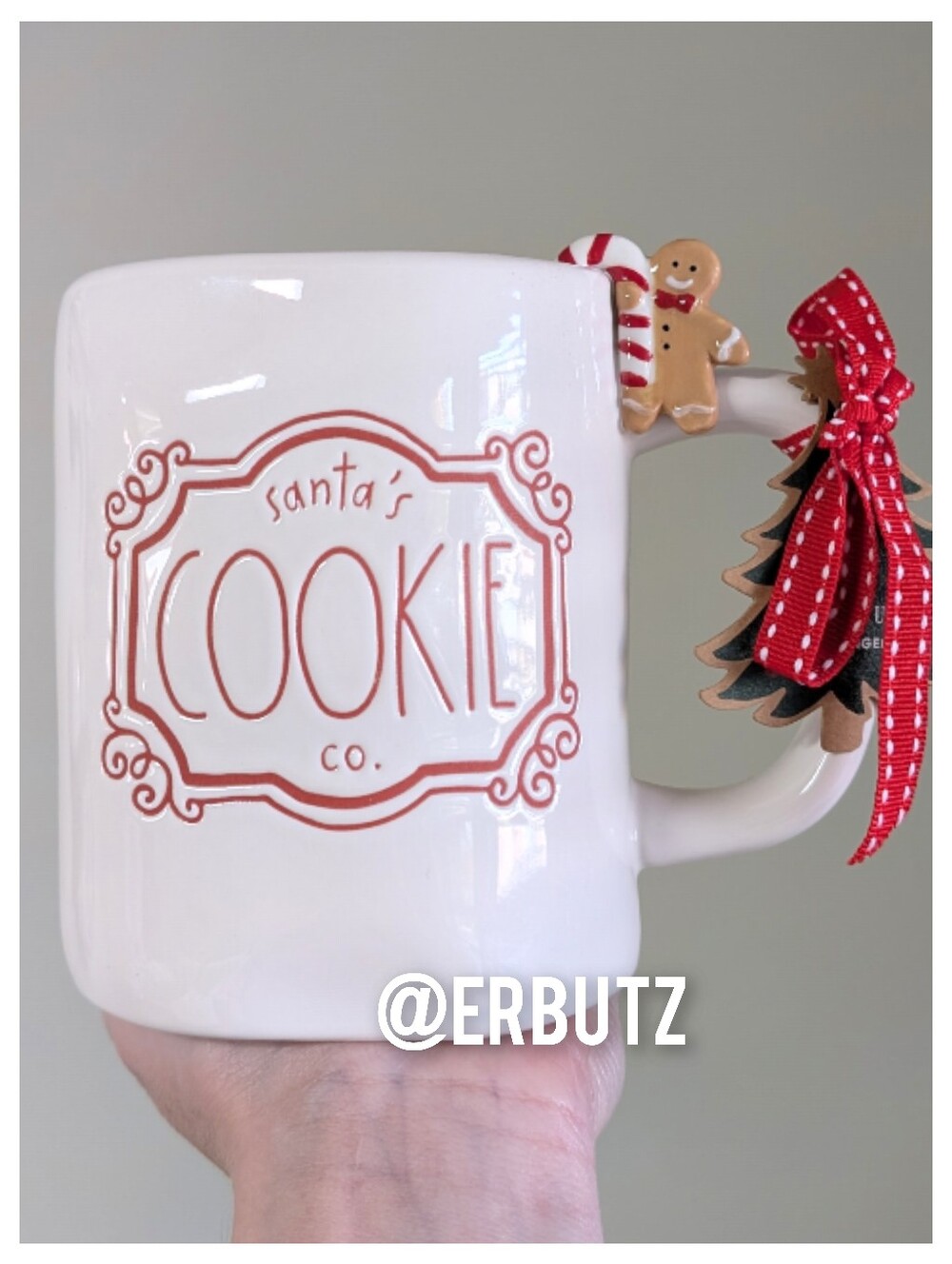 Rae Dunn SANTA'S COOKIE CO. Christmas Mug with Gingerbread & Candy Cane Figural